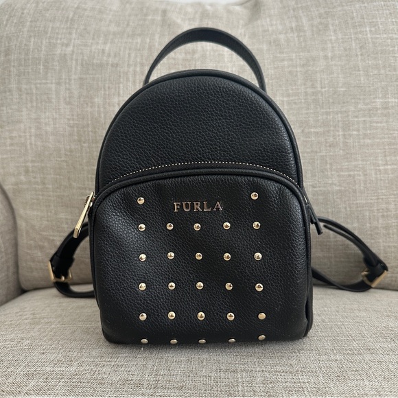 Furla Handbags - Furla Pebbled Black Studded Women's Backpack